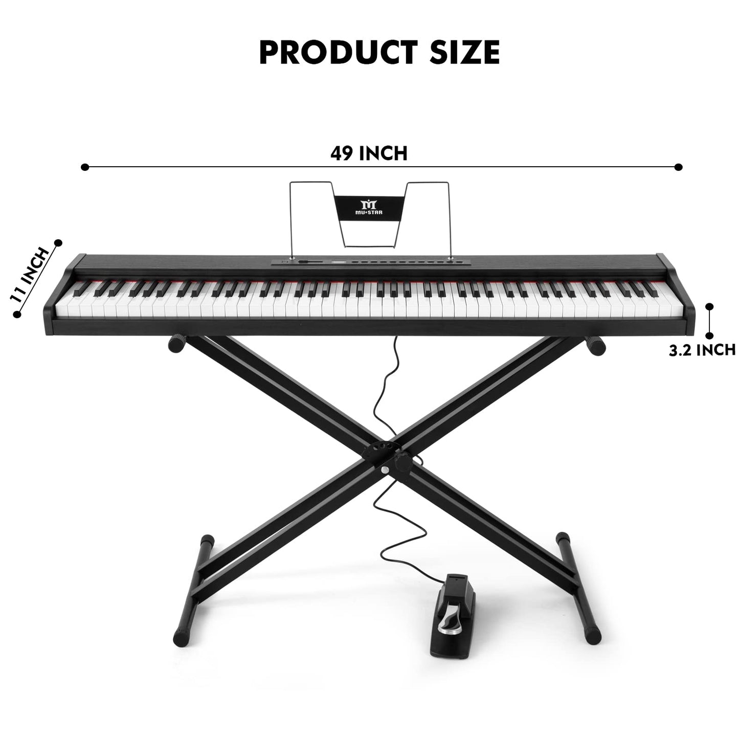 MUSTAR Digital Piano 88 Key Weighted with Stand, 88 Key Semi Weighted Keyboard Piano MEP-900, Portable Electric Piano Keyboard 88 Keys with Bluetooth Connection, Case, Sustain Pedal, MDF, Black