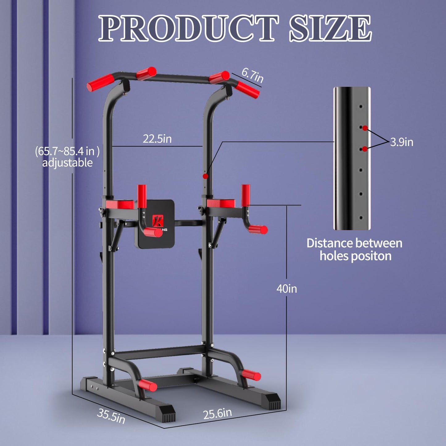 Power Tower Dip Station, Pull Up Bar Station & Multi-Function Gym Equipment For Home Strength Training Adujustable Height Up to 85.5",Load 400LBS