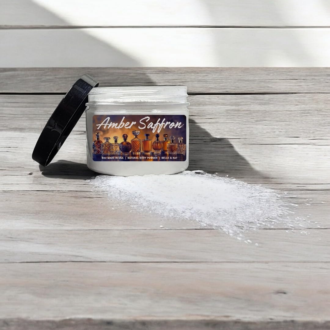 Amber & Saffron (our version of B. Rouge type) Body Dusting Powder for Men & Women - 8oz Container - Made in the USA