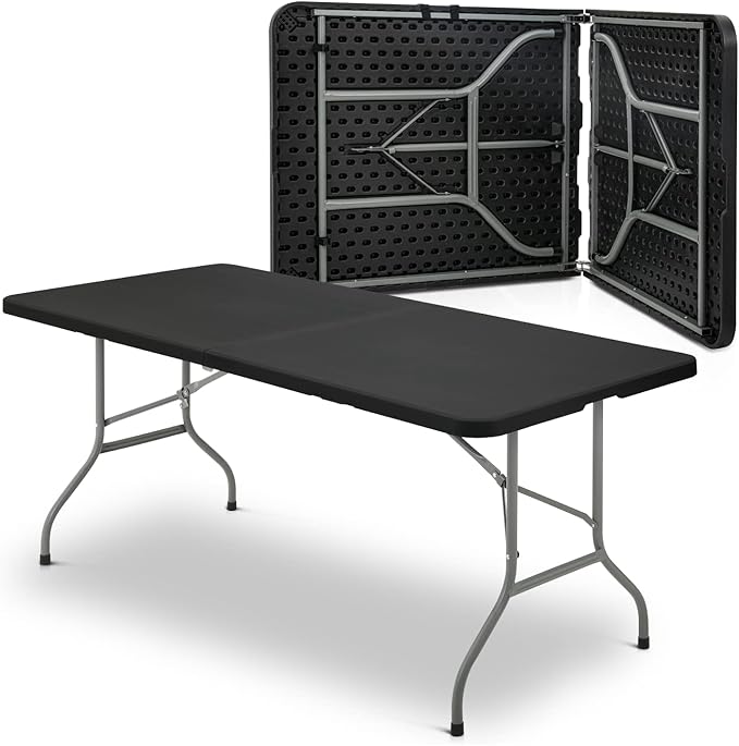 MoNiBloom 6Ft Folding Table, Heavy Duty Portable Plastic Dining Tables Fold in Half Indoor Outdoor Desk w/Handle, Lock for...