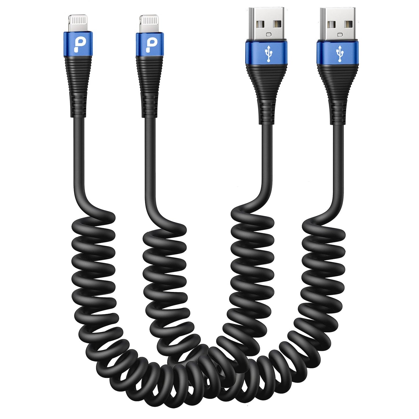 iPhone Charger Cable for Car (3FT/5FT), 2Pack Coiled Lightning Cable, [Apple MFi Certified] Retractable Charging Cord Compatible with iPhone 14/13/12/11 Pro Max/XS MAX/XR/XS/8/iPad/iPod/CarPlay