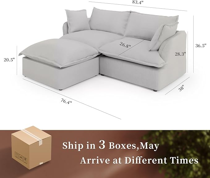 Intuition Decor Cloud Modular Sectional Sofa,83.4" Down Filled Comfort L Shaped Comfy Sofa Couch with Cushion Covers Removable Extra Deep Seats,Couch for Living Room Apartment Office