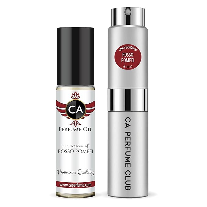 CA Perfume Duo Impression of Rosso Pompei For Women And Men Perfume Layering Set Long Lasting Travel Size EDP + Body Oil Roll-On Bottle 0.27 Fl Oz+0.33 Fl Oz