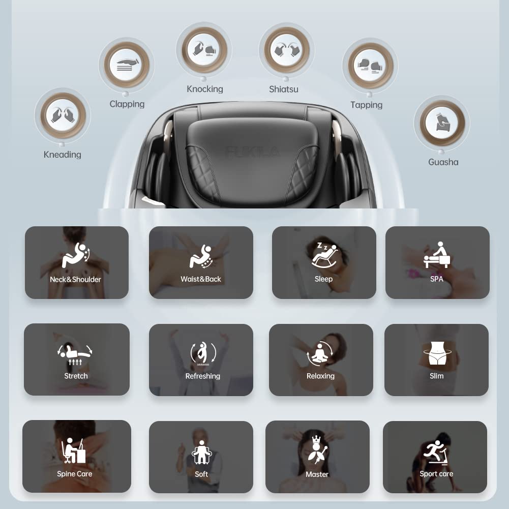 GDFStudio Zero Gravity Massage Chair SL Track Full Body Shiatsu Recliner with Bluetooth Speaker Foot Roller Heating Thai Stretch USB Charging Airbag System Home Relaxation Chair