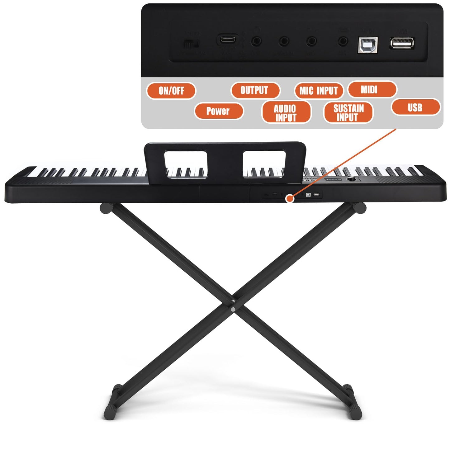 88 Key Piano Keyboard, Electric Digital Piano with Semi Weighted Keys, Keyboard Piano with Sustain Pedal, Power Adapter, Stand, Carrying Case, Headphones, USB-MIDI Compatibility, for Beginner Adults