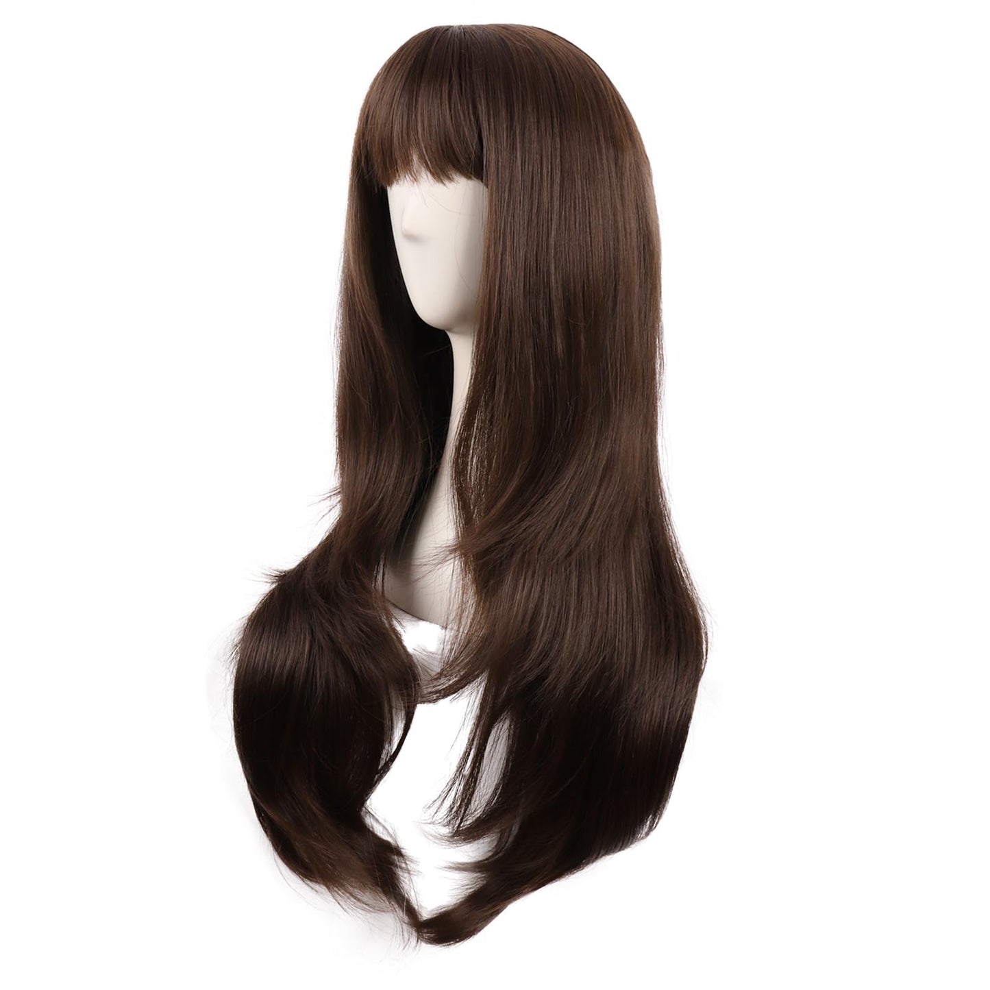 MapofBeauty 28 Inch/70 cm Long Curtain Bangs Synthetic Fiber Wavy Curly Heat Resistant Cosplay Party Wig (Brown)