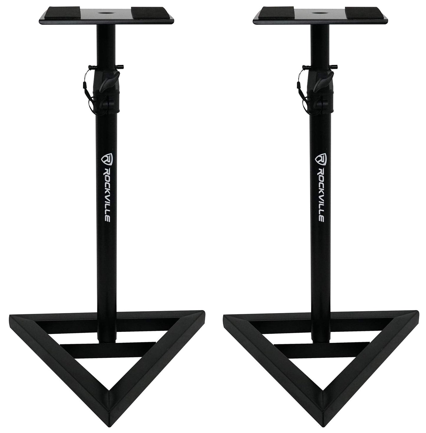 Rockville Rvsm1 Pair Of Near-Field Studio Monitor Stands, Adjustable Height 33-45In, Heavy-Duty Steel, Eva Foam Padding, Vibrati