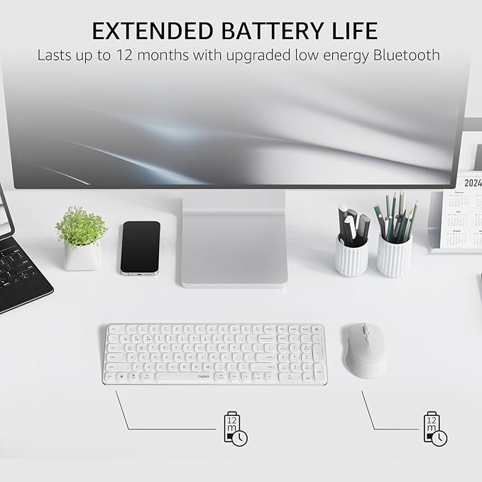 Rapoo Wireless Keyboard and Mouse Combo, Blade-Series E9310M 99-Key Ultra-Thin Keyboard and M300G Silent Mouse, Support 4 Devices, Quiet, Compact, Battery Powered, for Windows/Mac/Linux/Chrome