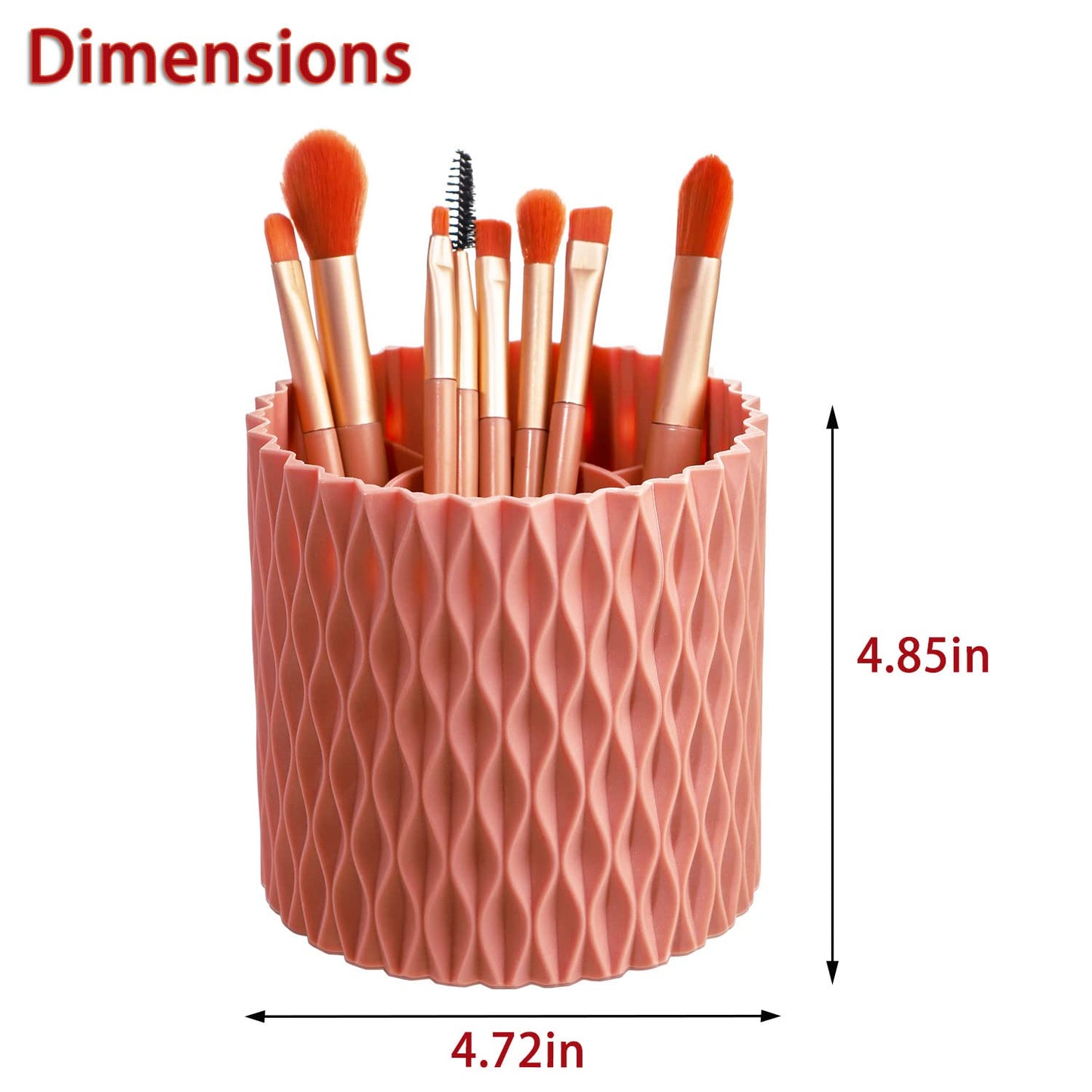 RAMFIYN Pink 360 Rotating Makeup Organizer, Spinning Makeup Brush Holder, Unique Textured Makeup Brush Cups for Vanity Decor, Li