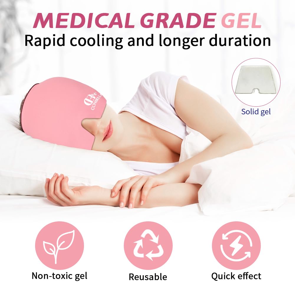 Migraine Relief Cap, Soothing Headache Ice Face Mask Products, Hot and Cold Therapy, Migraine Headache Relief Cap for Migraine, Sinus, Puffy Eyes, Tension, Stress and Hangover (Pink+Blue2)