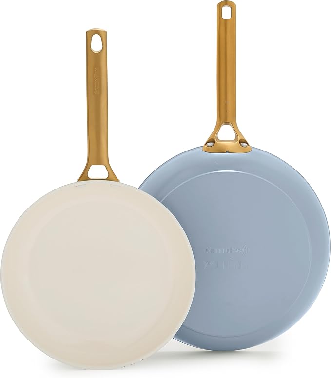 GreenPan Nonstick Reserve Pro 10” & 12” Frying Pan Set, NSF Certified Ceramic, Hard Anodized PFAS-Free Skillets, Stainless Steel Handles, Oven & Dishwasher Safe, Glacier Blue