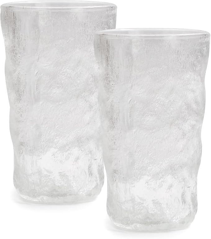 TOSSOW Drinking Glasses Set of 2,Mixed Drink Glassware Sets Glacier Pattern Colorful Glass Water Cups for Wine, Beer, Juic...