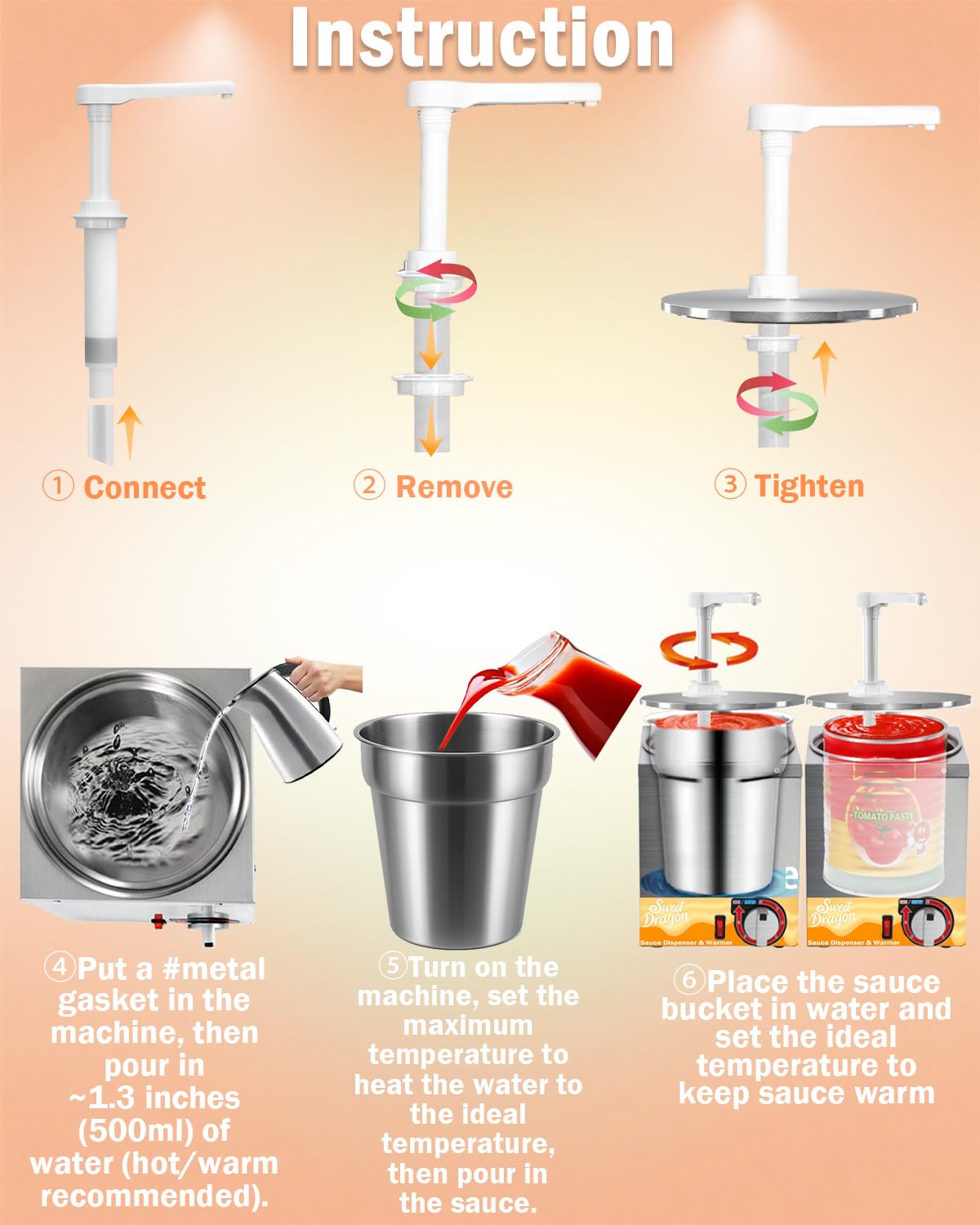 Nacho Cheese Dispenser, 4.6 Qt Nacho Cheese Dispenser with Pump, Stainless Steel Hot Fudge Cheese Warmer W/6-Level Temperature Adjustment, Commercial Sauce Dispenser for Butter Syrup Caramel