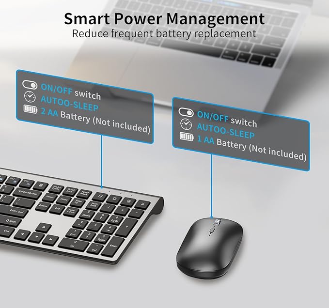 Wireless Keyboard and Mouse Combo, Full Size Computer Keyboard and 2400DPI Silent Optical Mouse with 2.4Ghz Dongle, Invisible Light Design, X Type Scissor Keys, for Computer, Laptop, PC, Mac, Windows