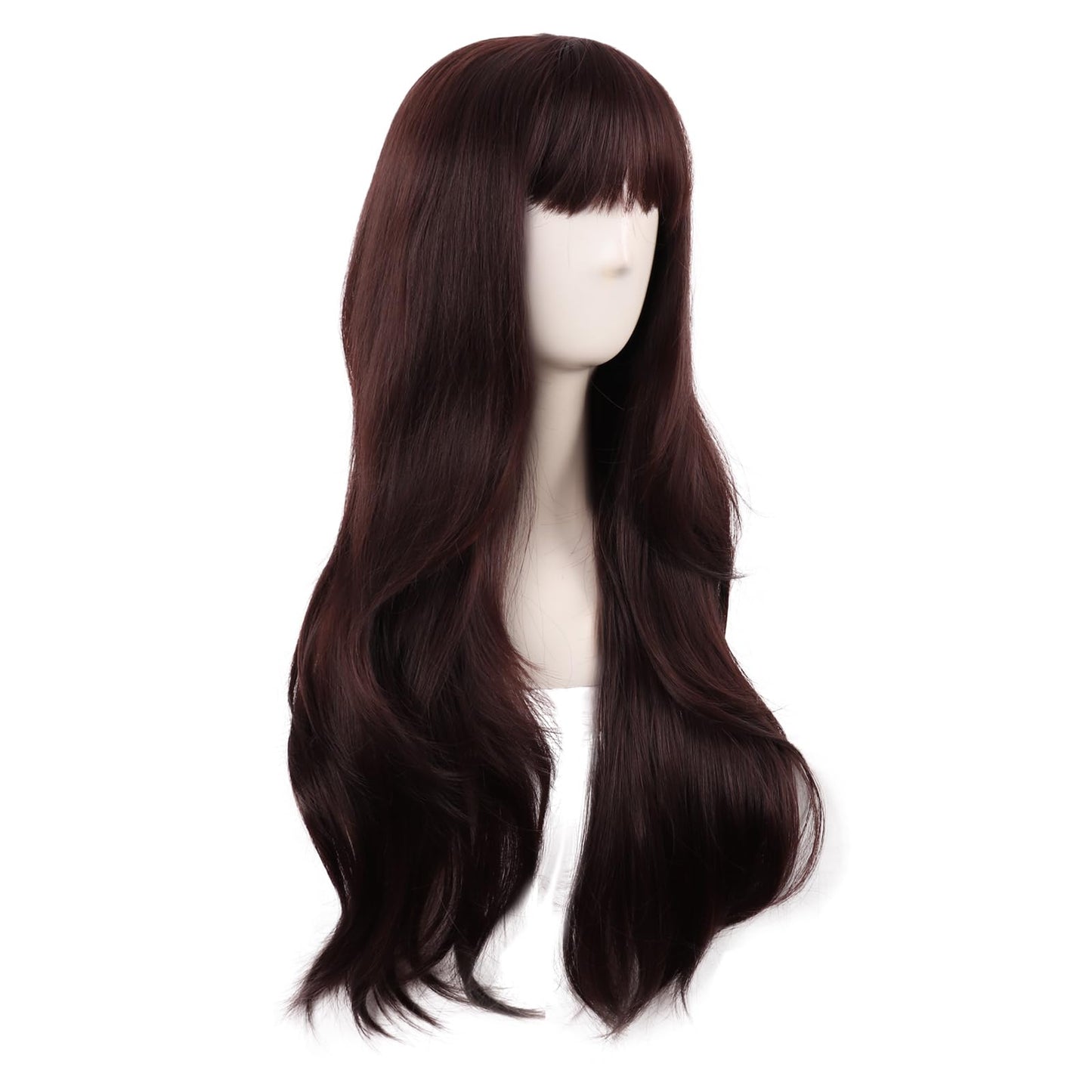 MapofBeauty 28 Inch/70 cm Long Curtain Bangs Synthetic Fiber Wavy Curly Heat Resistant Cosplay Party Wig (Dark Brown)