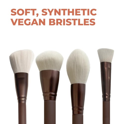 Beauty For Real Essential Pro Complexion Brush Set - Includes 4 Brushes: Blush/Contour, Complexion, Powder & Concealer - Vegan & Cruelty Free