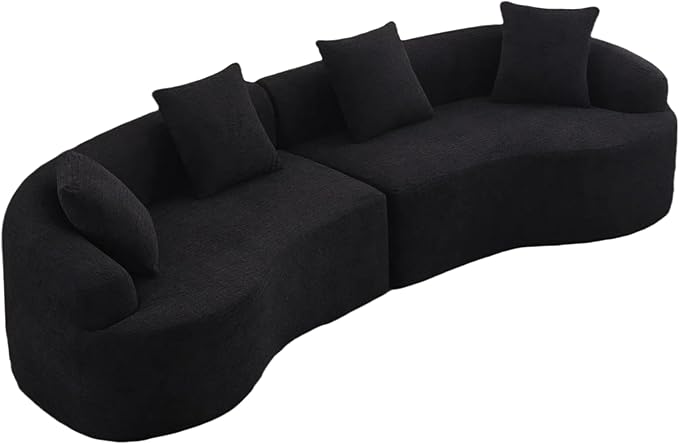 110" Oversized Modern Curved Cloud Sectional Sofa, Luxury Plush Chenille 4-Seater Deep Wide Seat Couch with 4 Pillows, No Assembly Needed Apartment Living Room Furniture, Brown