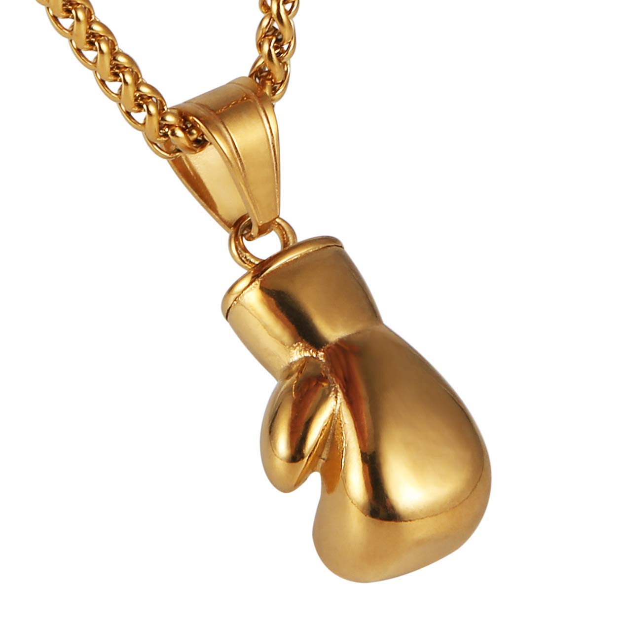 HZMAN Men Women Punk Stainless Steel Boxing Glove Chain Pendant Necklace (Gold)