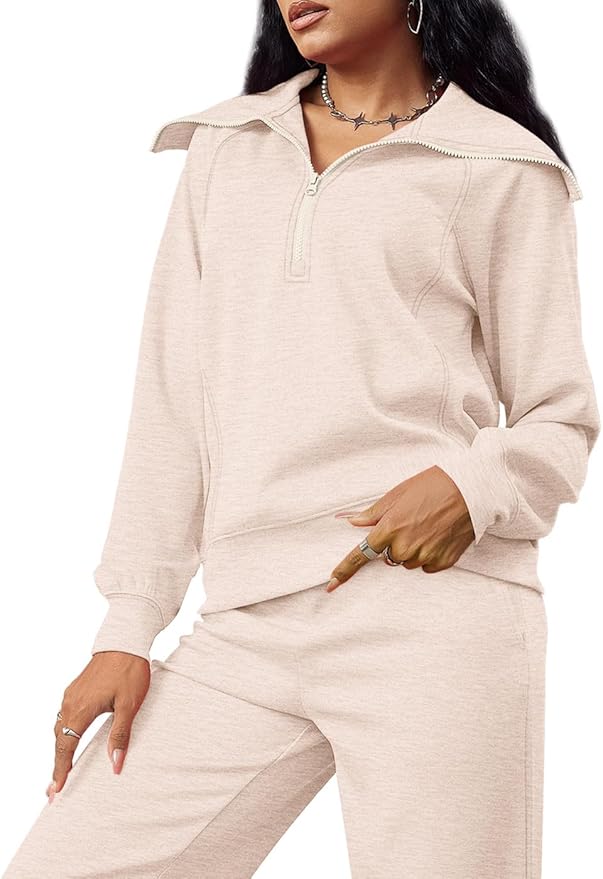 XIEERDUO Lounge Sets For Women 2025 Half Zip Sweatshirt And Wide Leg Sweatpant 2 Piece Outfits Sweatsuit Tracksuit