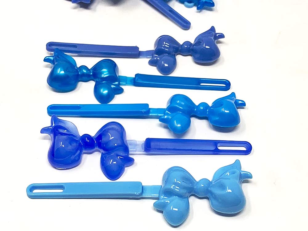 Tara Girls Super Cute Self Hinge Plastic Mulit Design Hair Barrettes Selection. 20 pc blue mix color bow shape.