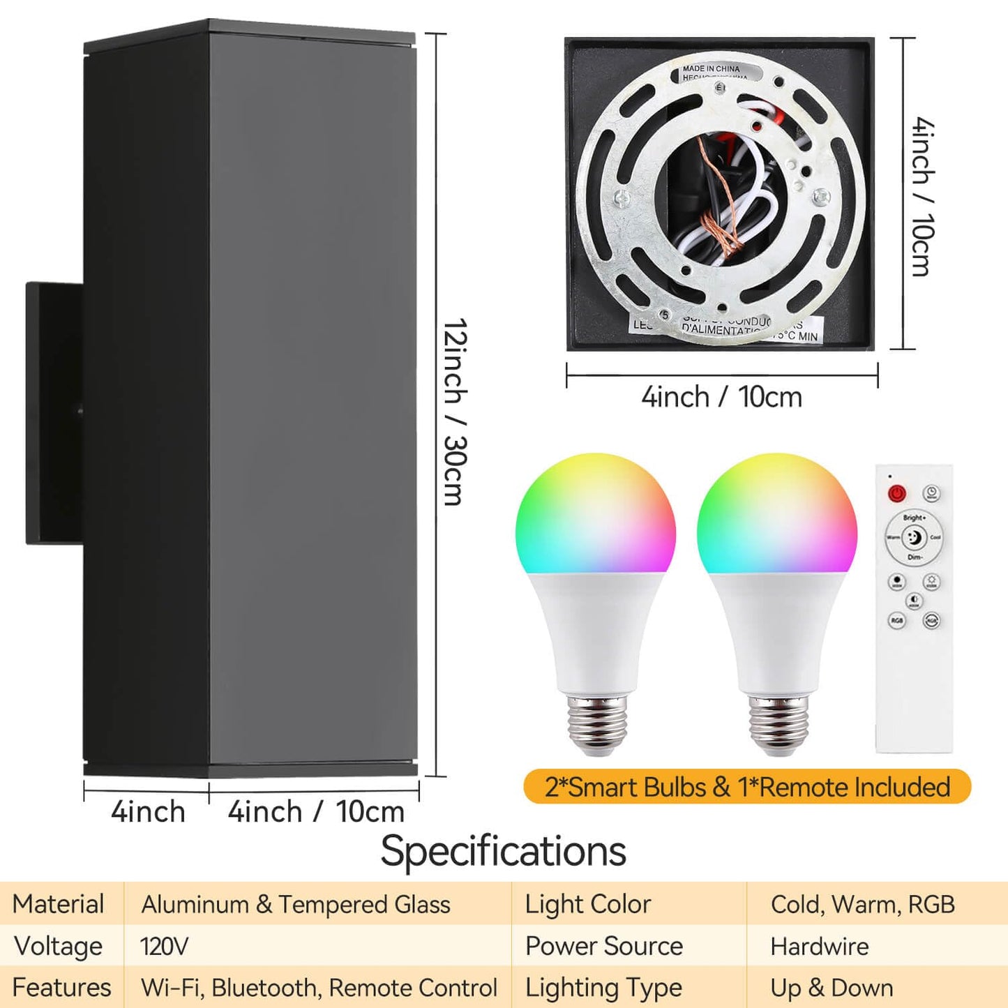 Zinola Outdoor Wall Lights, RGBCW Smart Porch Lights Modern Dusk to Dawn Outdoor Light Fixture Color Changing Light with Remote Control, Waterproof Sconce Compatible with Alexa Google Assistant