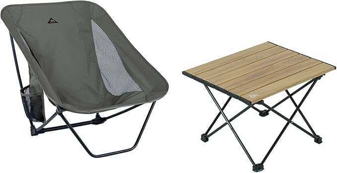 iClimb 1 Folding Table and 1 Low Folding Chair Bundle, Ultralight Compact for Single Person Outdoor Backpacking Camping Hi...