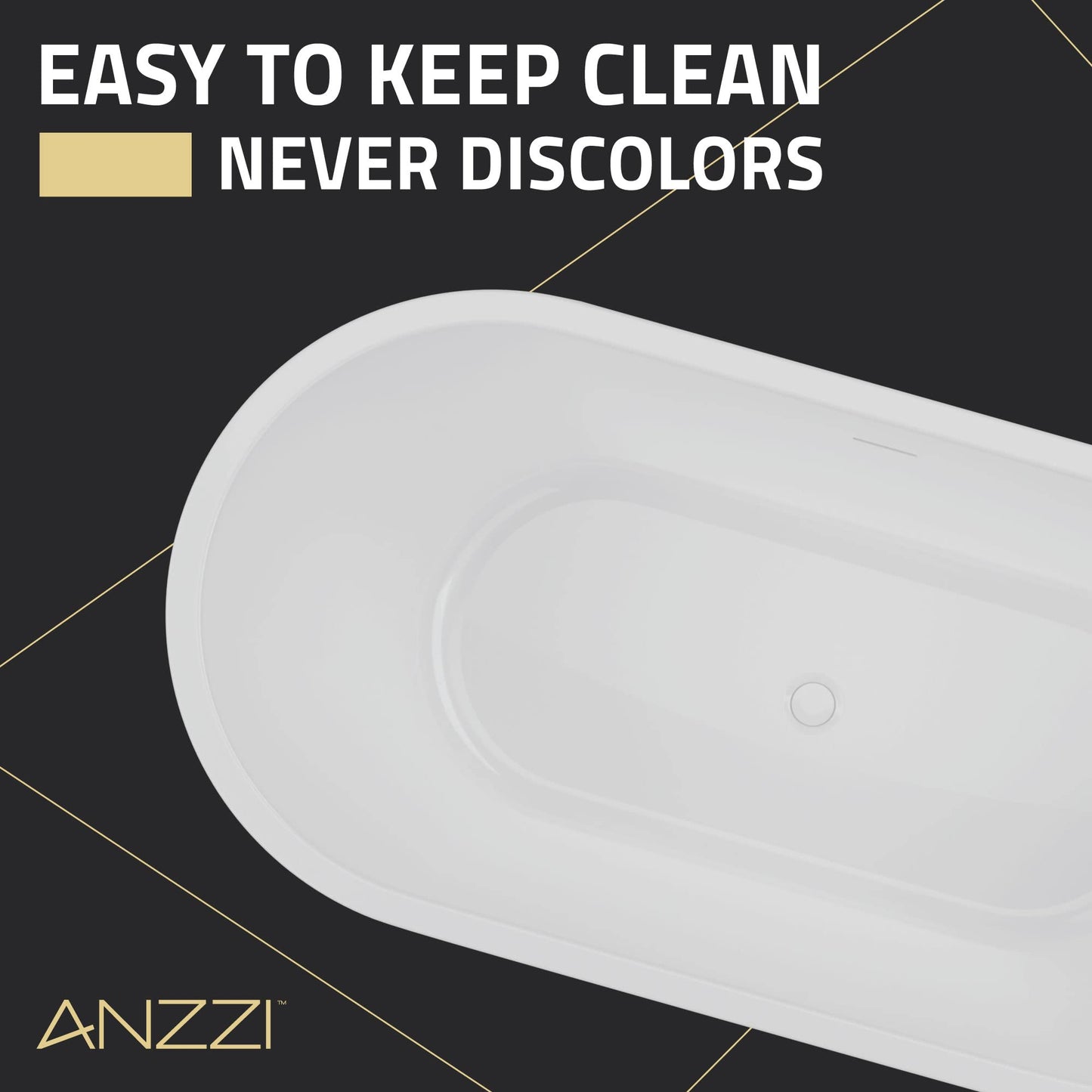 ANZZI Chand Series 67 in. x 32 in. Flat Bottom Acrylic Freestanding Soaking Bathtub with Overflow and Center Drain in Glossy Black