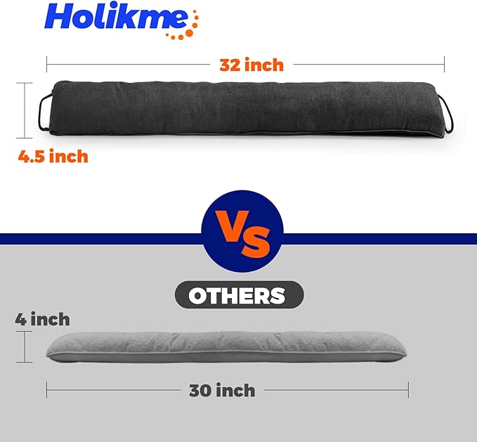 Holikme Weighted Door Draft Stopper 32 inch, Heavy Duty Under Door Draft Blocker Bottom Door Seal Noise and Air, Door Guard Saving Energy, Black