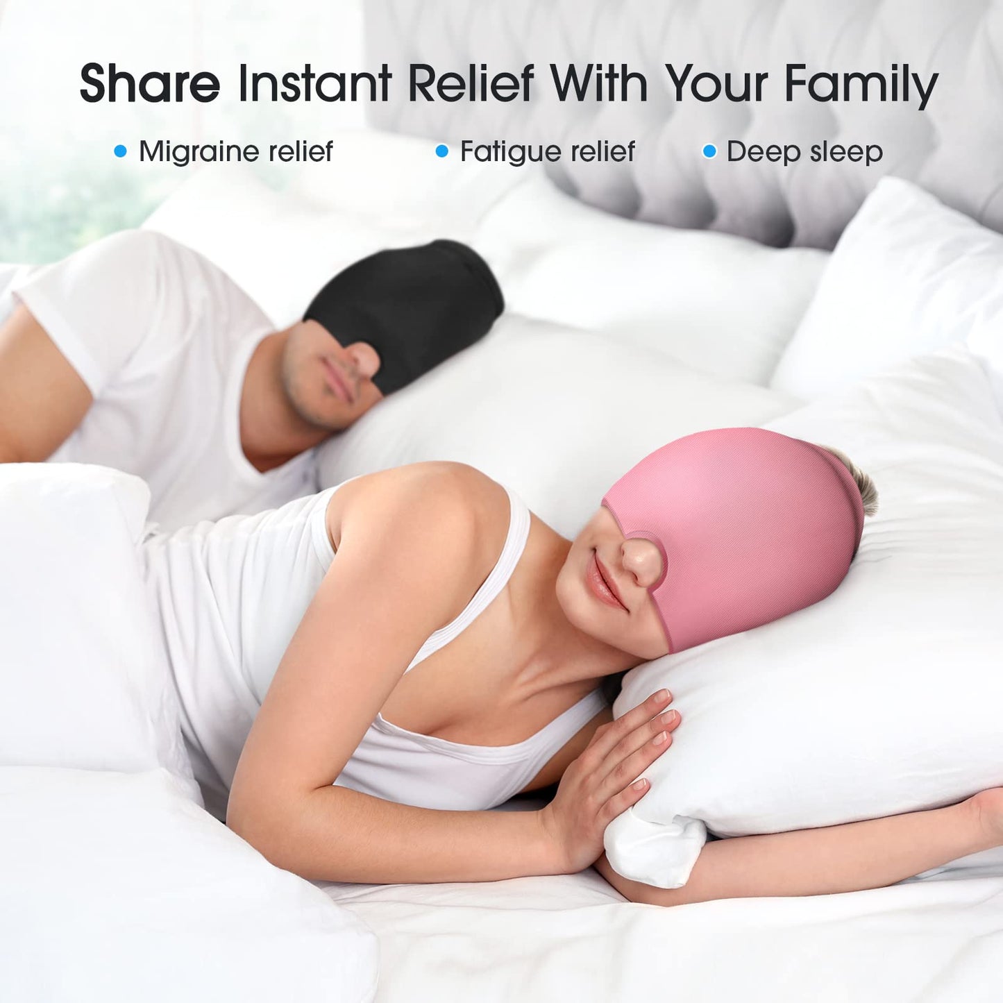 ONLYCARE Migraine Relief Cap,Soothing Migraine Mask,Upgraded Odorless Gel Ice Head Wrap, Hot and Cold Therapy, Headache Ice Pack for Tension and Stress(Black & Pink, 2 Count)