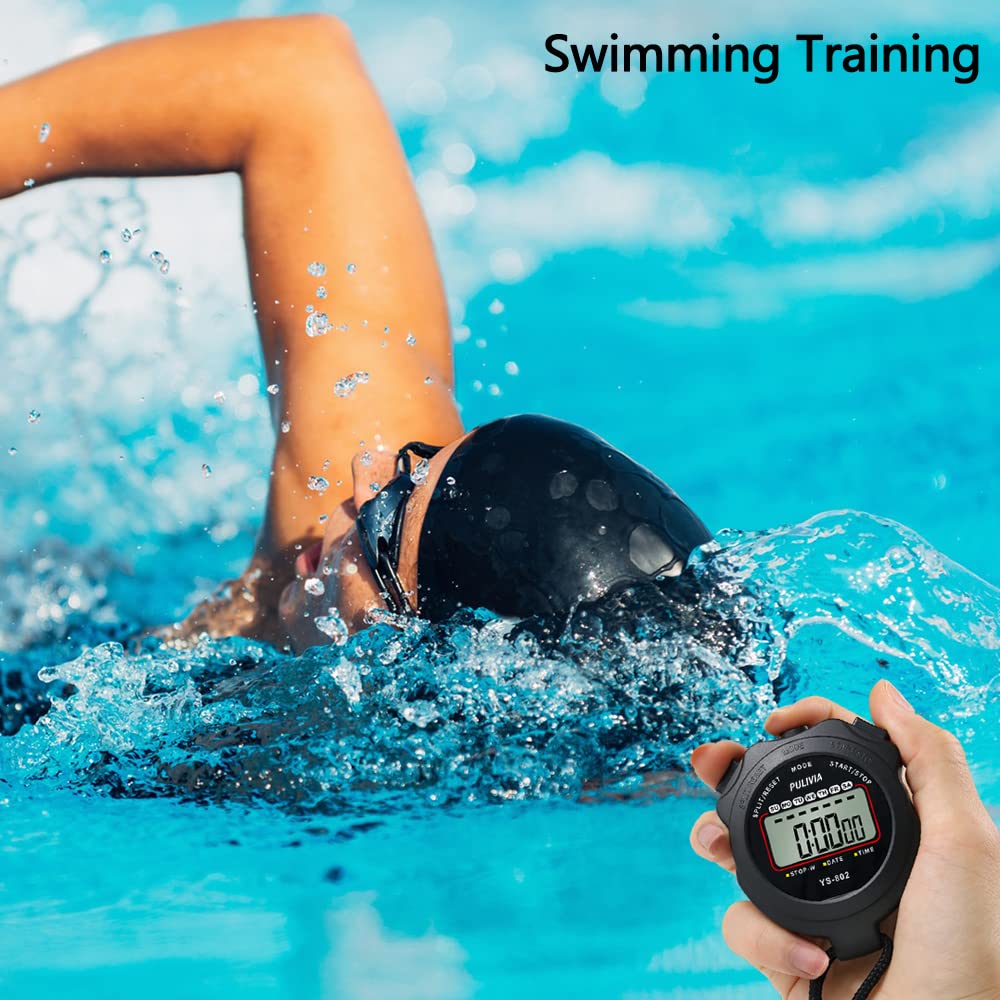 PULIVIA Sports Stopwatch Timer, Single Lap Split Digital Stop Watch for Sports Kids Coaches Swimming Running, Black