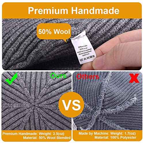 3 Pack Wool Fisherman Beanies for Men, Short Knit Watch Cap Cuffed Trawler Hats