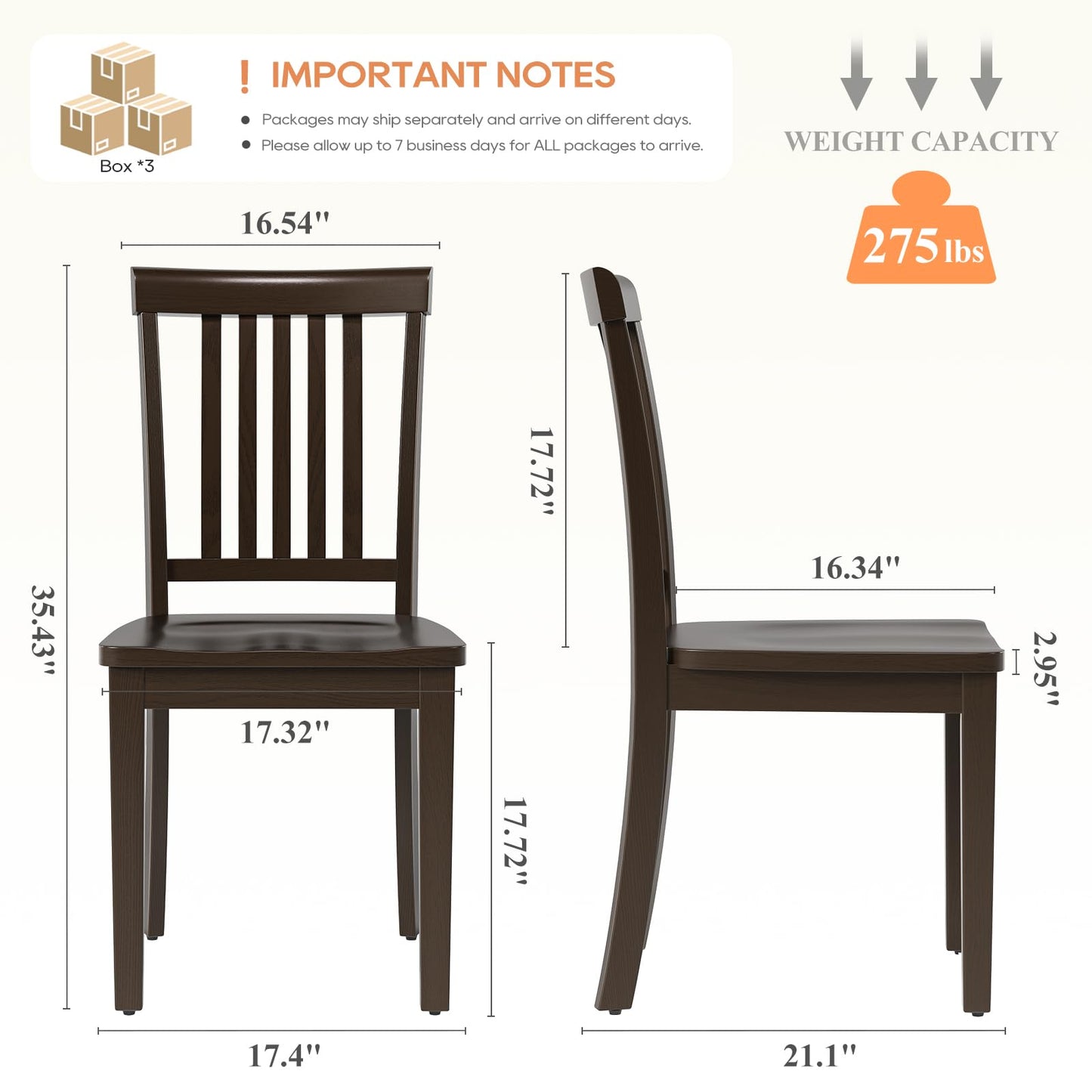 Homixis Dining Chairs Set of 6, Farmhouse Wood Chairs with Spindle High Backrest, 17.3 Inch Wood Chiars for Kitchen and Dining Room
