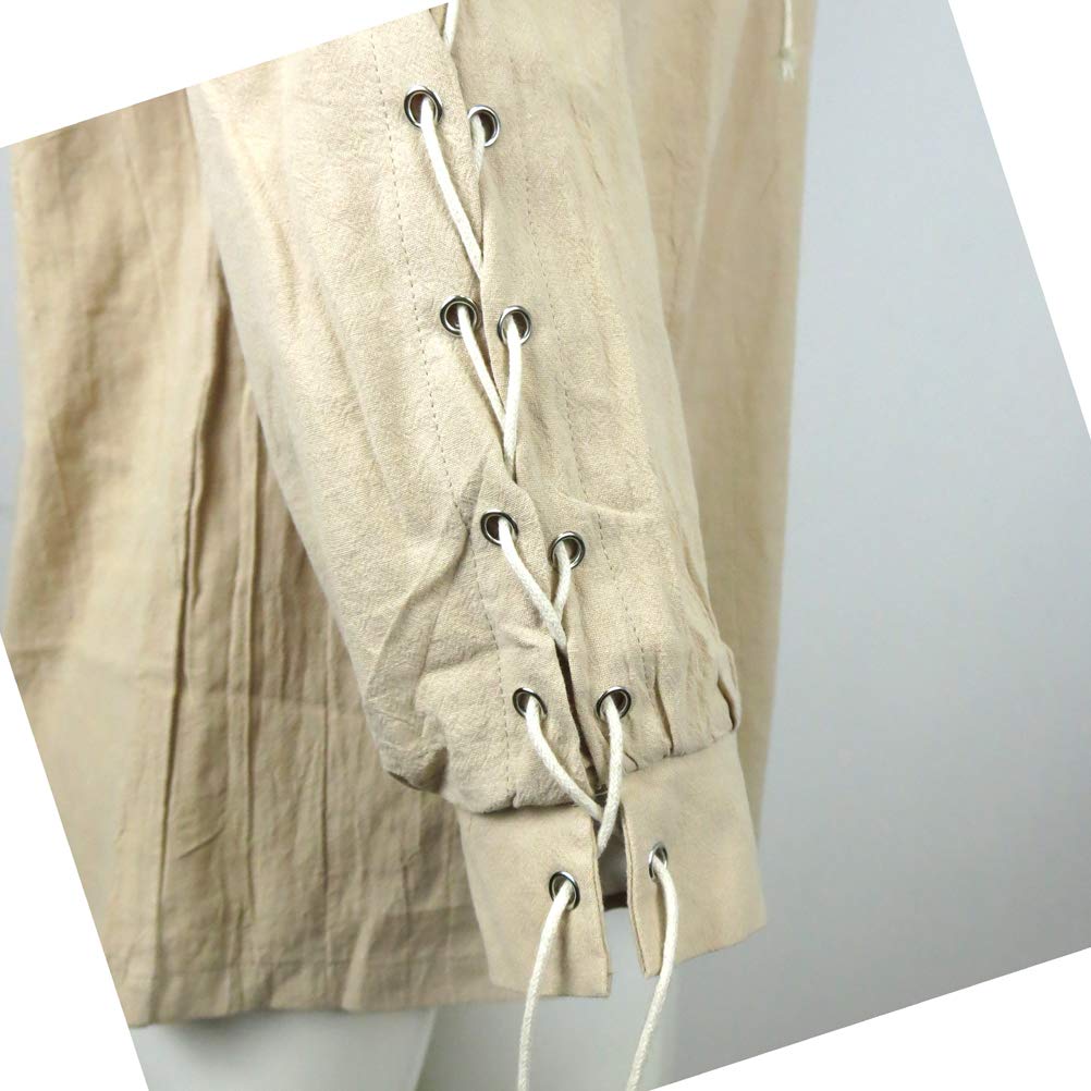 Men's Loose Linen Medieval Gothic Renaissance Shirt Long Sleeve Viking Pirate Mercenary Scottish Costume Beige, Small(Bust 40.0" to 42.5")