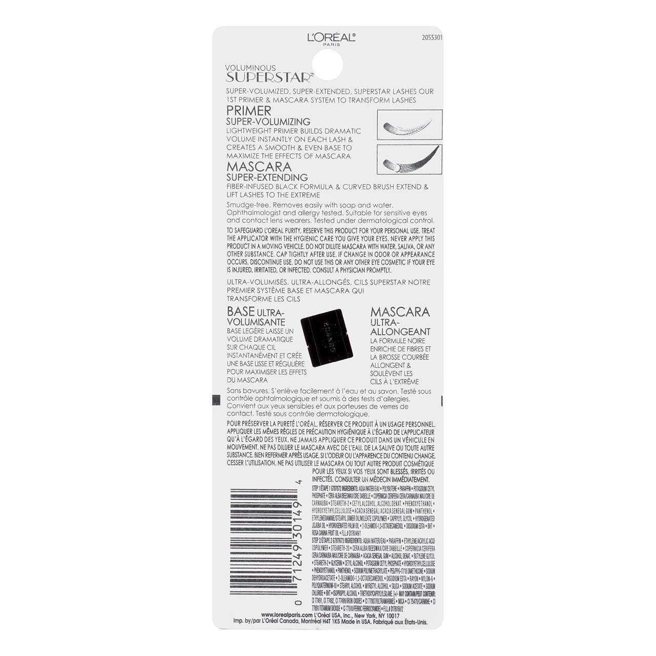L 'Oreal Paris Cosmetics Voluminous Superstar Washable Mascara, Blackest Black [621] 0.41 oz (Pack of 2)