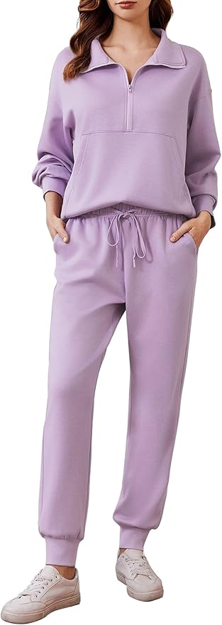 PINSPARK 2 Piece Sets for Women 2025 Fall Travel Outfits Long Sleeve Tracksuit Joggers Sets Half Zip Sweatsuit Matching Set