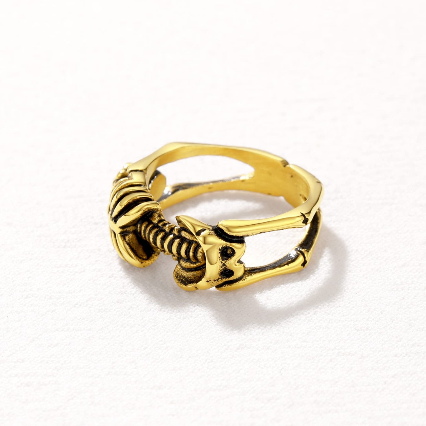 U7 Skeleton Rings 18k Gold Plated Halloween Costume Jewelry Gothic Punk Skull Ring Biker Size 12
