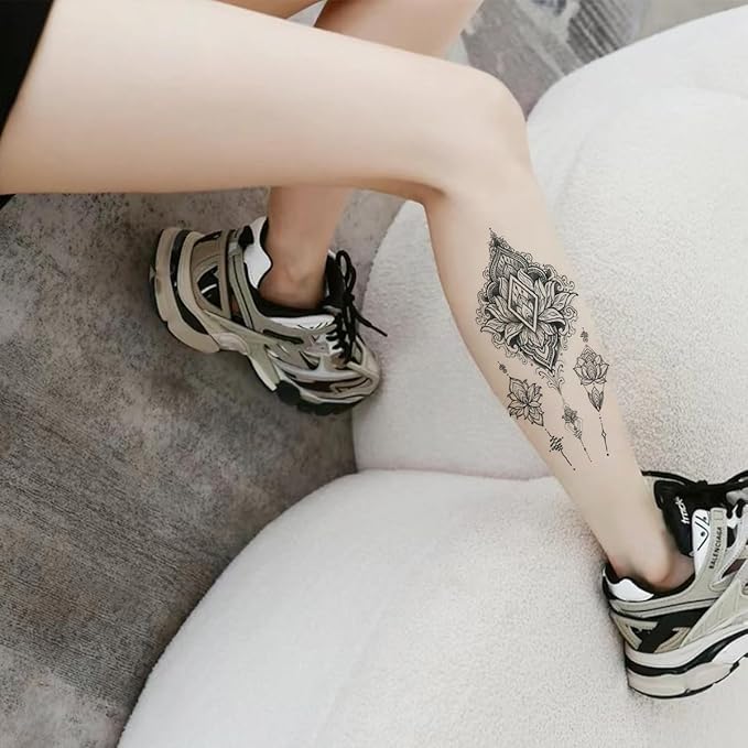Waterproof Temporary Tattoos, Realistic Designs - 10 Pcs Set, Various Solid Color Floral Patterns