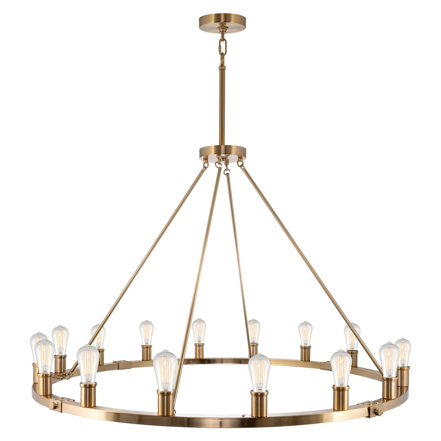 Kira Home Homestead 48" 16-Light Large Rustic Farmhouse Wagon Wheel Chandelier, Round Kitchen Island Light, Cool Brass Finish