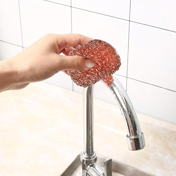 PRETYZOOM 12pcs Stainless Steel Pot Scrubber Set Copper Coated Kitchen Cleaning Pads Metal Sponge for Dishes Pans Stovetops and Grills