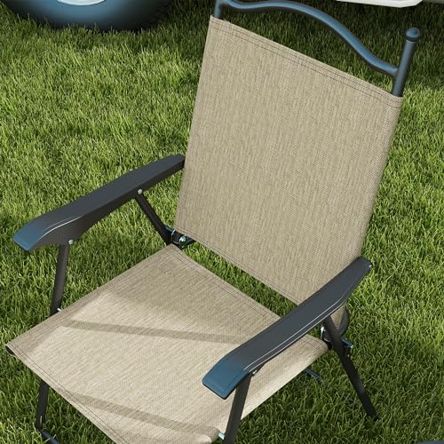 Outsunny Folding Patio Chairs, Set of 4 Sports Chairs for Adults, Camping Chairs with Armrests, Breathable Mesh Fabric Sea...