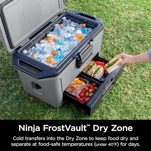 Ninja FB151GY FrostVault 50qt Hard Cooler with Dry Zone, Integrated Fridge-Temp Dry Storage Drawer, Premium Heavy-Duty Ins...