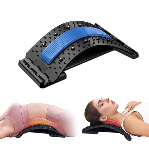 Lumbar Support Board & Back Stretcher - 4-Level Adjustable Cracker for Lower Back Pain Relief, Home Office Use (Blue)