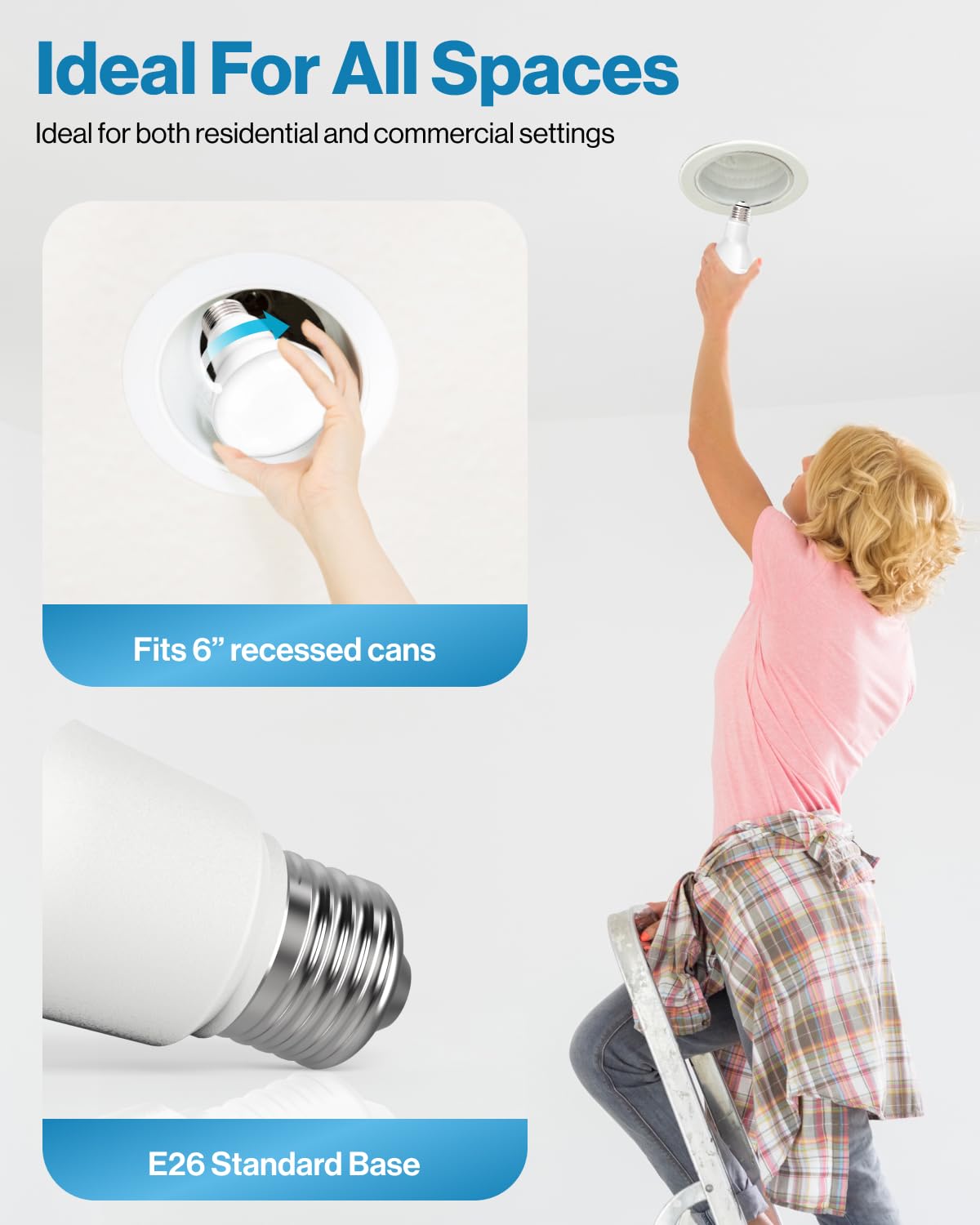 Sunco 6 Pack BR40 LED Light Bulbs, Indoor Flood Lights, Recessed Can Light Bulb, 1400 LM, 17W (100W Equivalent), 3000K Warm White, Dimmable, E26 Base, for Home, Bedroom, Kitchen UL.