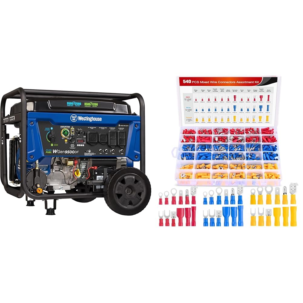 Westinghouse 12500W Dual Fuel Generator and 540PCS Nilight Mixed Electrical Wire Connectors Kit