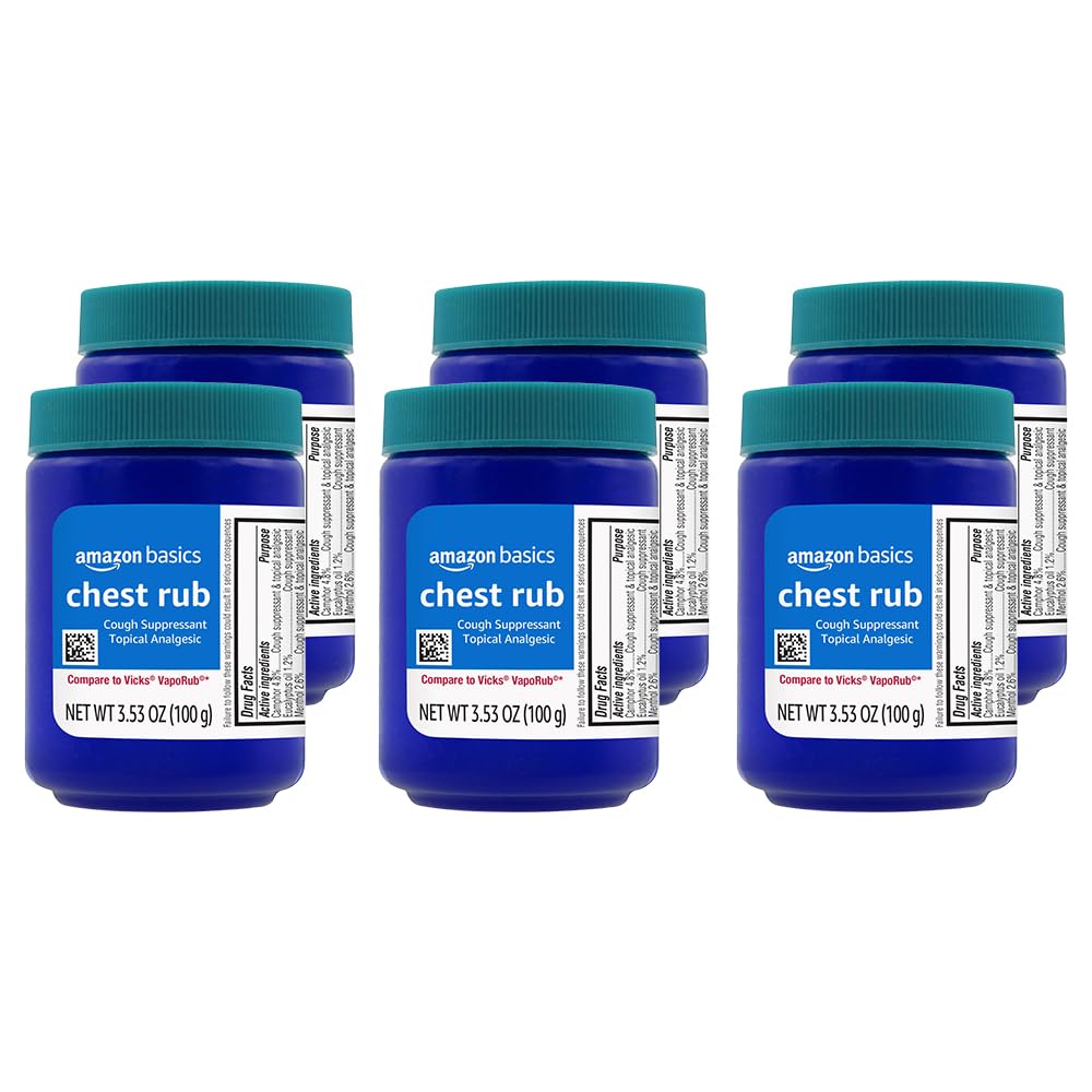 Amazon Basics Chest Rub Cough Suppressant and Topical Analgesic Ointment, 3.53 Ounce (Pack of 6)