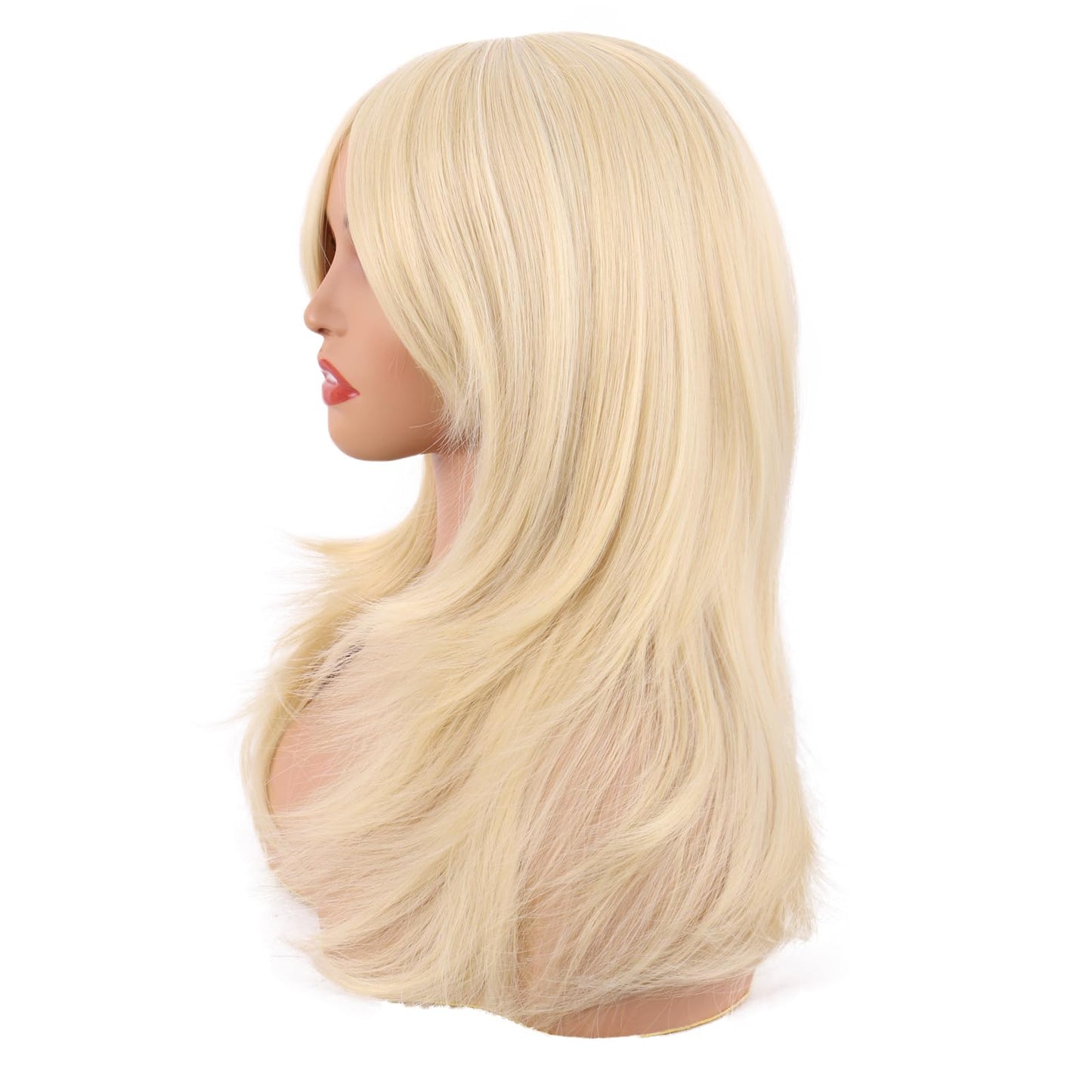 MapofBeauty 20 Inch/50 cm Long Layered With Bangs Straight Synthetic fiber Shoulder Length Hair Party Wig (Mixed Gold)