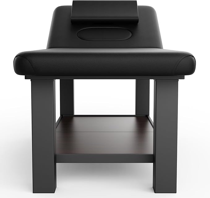 Adjustable Backrest Heavy-Duty Wide Massage Table, Treatment Physical Therapy Table, Wide Luxury Professional Stationary Spa Facial Bed, PU Leather Salon Bed, Black, 31.5'' W × 75'' L