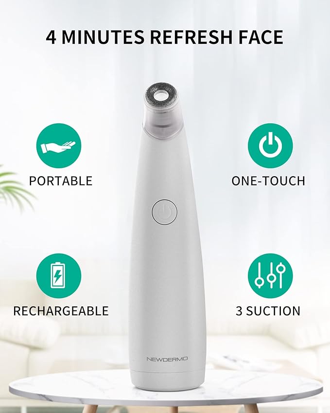NEWDERMO 2-in-1 Microdermabrasion Machine for Facial, Diamond Microdermabrasion Device USB Rechargeable - Advanced Home Facial Treatment Machine (White)