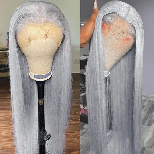 SOSEXY 20 Inch Grey Lace Front Wigs Human Hair Gray Colored Straight 13x4 HD Lace Frontal Wigs Human Hair Pre Plucked with Baby Hair Glueless 180% Density