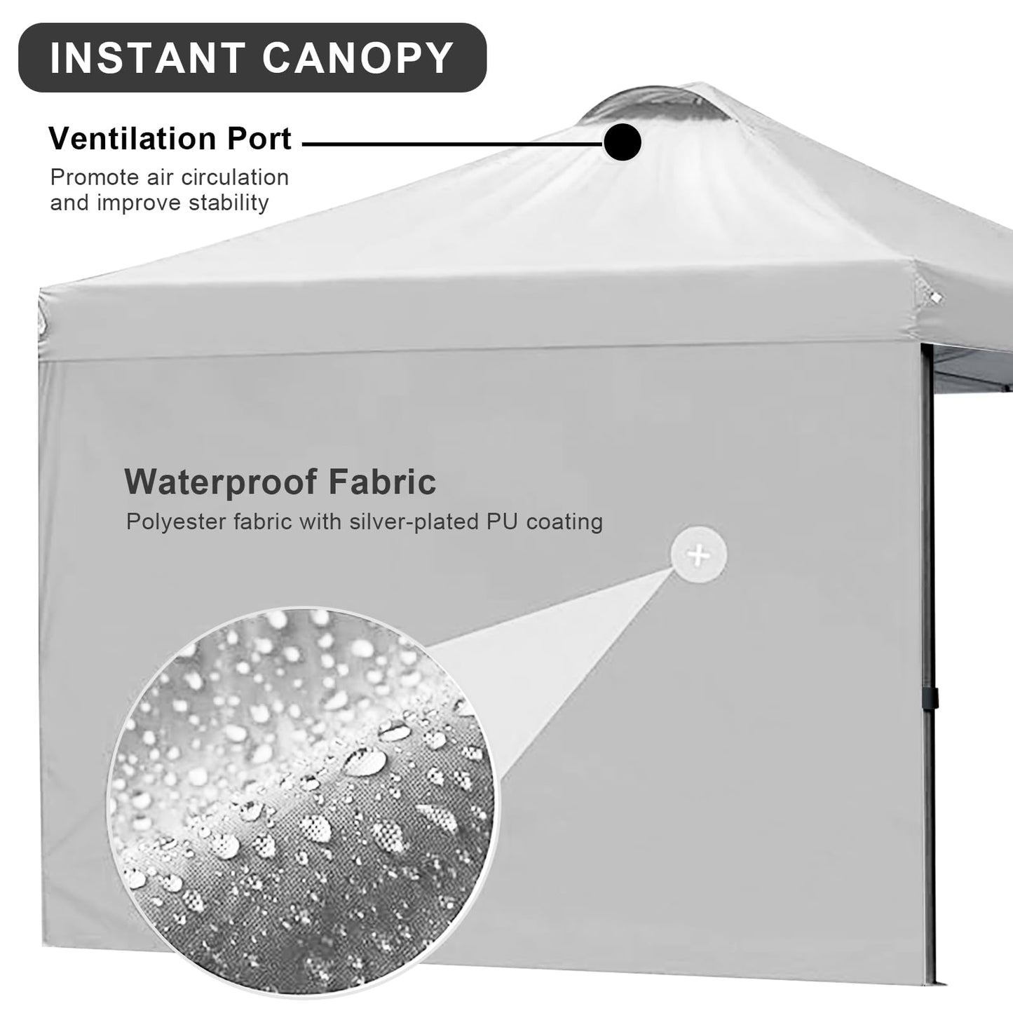 KAMPKEEPER 10x10 Pop Up Canopy Tent with 2 Sidewalls, Beach Tent - Easy Outdoor Sun Shade for Events, Parties, Camping - Gazebo with 4 Weight Bags & Carry Bag.（White）